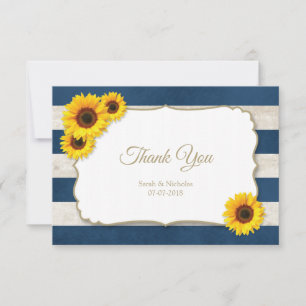 Tarjeta De Agradecimiento Rayas de girasol Boda de verano ruso azul