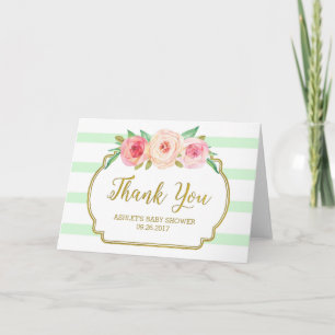 Tarjeta De Agradecimiento Rayas de tinta floral rosada Baby Shower Gracias