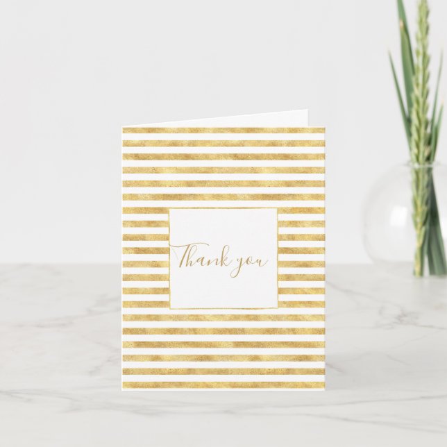 Tarjeta De Agradecimiento Rayas Glitzy Doradas (Anverso)