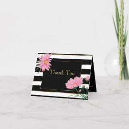 Tarjeta De Agradecimiento Rayas Negras en Negrita Daisies Rosadas Gracias