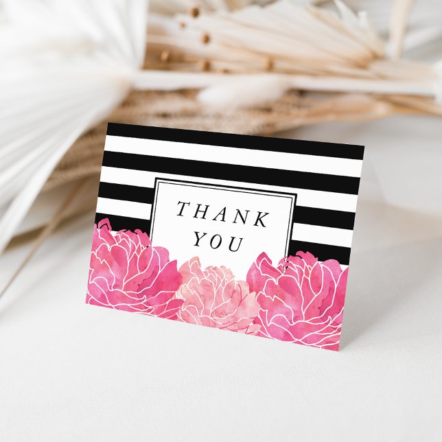 Tarjeta De Agradecimiento Rayas negras y peones rosados gracias (Subido por el creador)