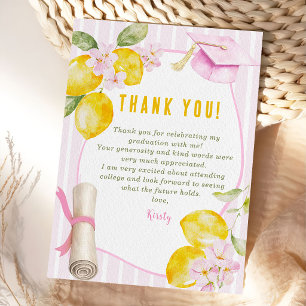 Tarjeta De Agradecimiento Rayas Rosadas Limones y Flores Graduación