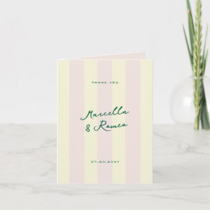 Tarjeta De Agradecimiento Rayas verticales amarillas rosadas y foto de boda