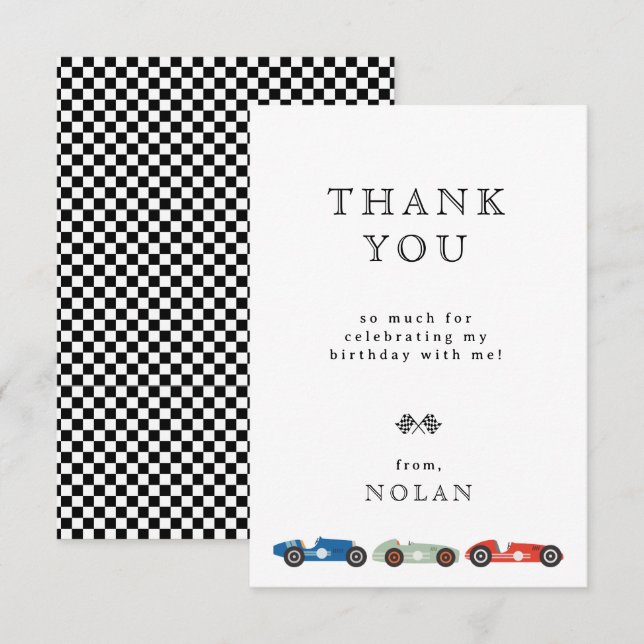 Tarjeta De Agradecimiento Raza Retro Tema del coche Cumpleaños (Anverso / Reverso)