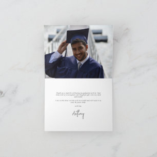 Tarjeta De Agradecimiento Real Blue Elegant Script Graduación Foto+Mensaje