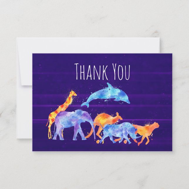 Tarjeta De Agradecimiento Rebaño de animales salvajes en morado Resumen Grac (Anverso)