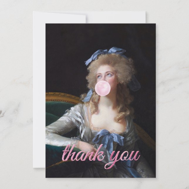 Tarjeta De Agradecimiento Recatada con chicle rosa (Anverso)