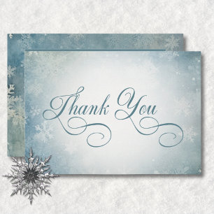 Tarjeta De Agradecimiento Recepción de Boda Blanca Azul de Nieve Romántica C