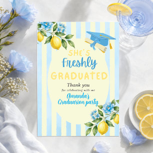 Tarjeta De Agradecimiento Recién Graduada Raya Azul Limón Graduación