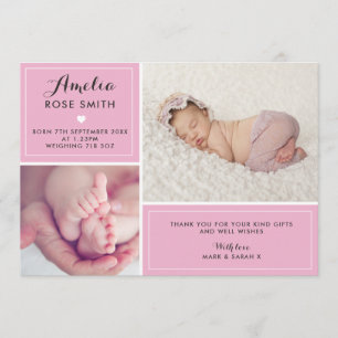 Tarjeta De Agradecimiento Recién nacido chica invitación/tarjeta de agradeci