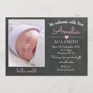 Tarjeta De Agradecimiento Recién nacido chica invitación/tarjeta de agradeci