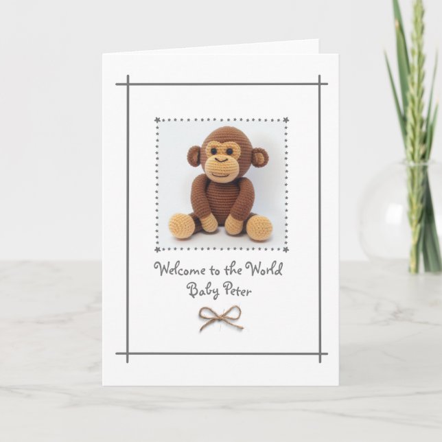 Tarjeta De Agradecimiento Recién nacido Crochet Monkey Greetings Card Person (Anverso)
