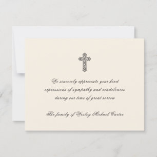Tarjeta De Agradecimiento Reconocimiento de Funeral Cruz Elegante