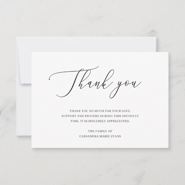 Tarjeta De Agradecimiento Reconocimiento elegante de funerales en blanco y n (Anverso)