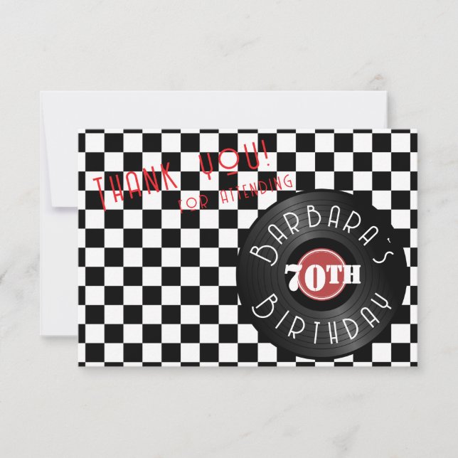 Tarjeta De Agradecimiento Record Player Rock N Roll Themed Birthday Party (Anverso)