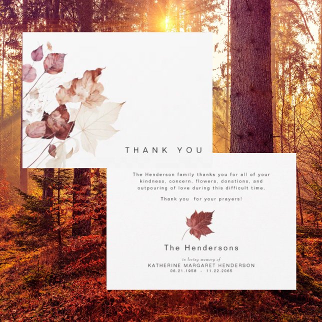 Tarjeta De Agradecimiento Recordatorio Funeral Foliage Fall (Subido por el creador)