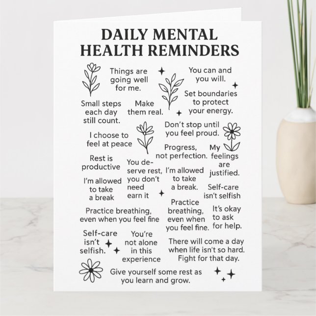Tarjeta De Agradecimiento Recordatorios diarios de salud mental (Anverso)