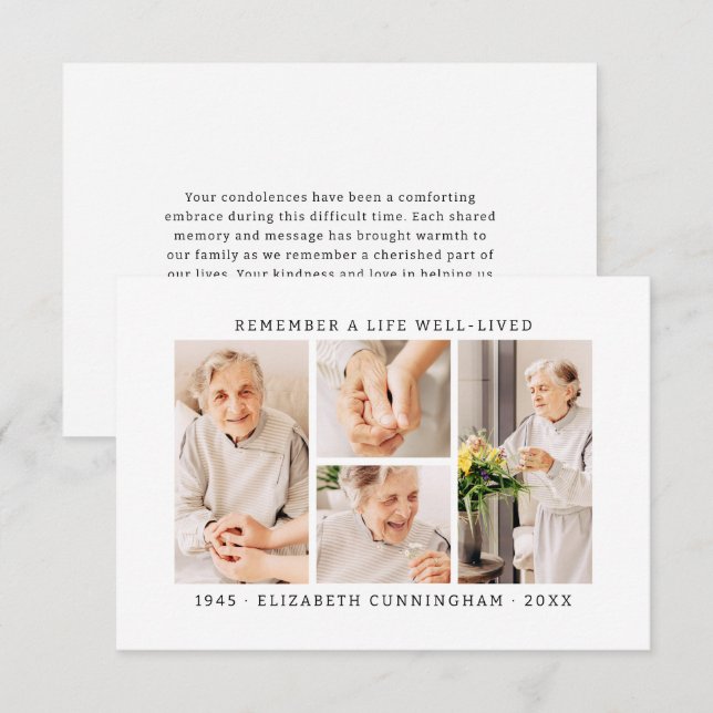 Tarjeta De Agradecimiento Recuerde Una Vida Moderna Sencilla 4 Collage de fo (Anverso / Reverso)