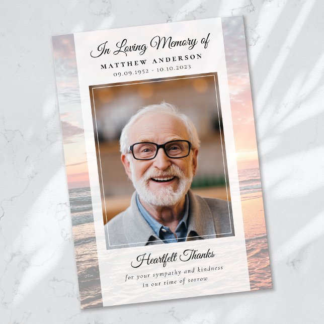 Tarjeta De Agradecimiento Recuerdo de foto del océano de la playa Funeral Me (Subido por el creador)