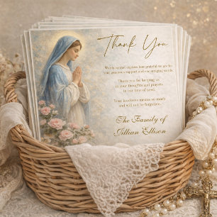 Tarjeta De Agradecimiento Recuerdo de Funeral Católico Madre Bendita María