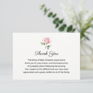 Tarjeta De Agradecimiento Recuerdo Floral de Rosa Rosa Religioso Funeral