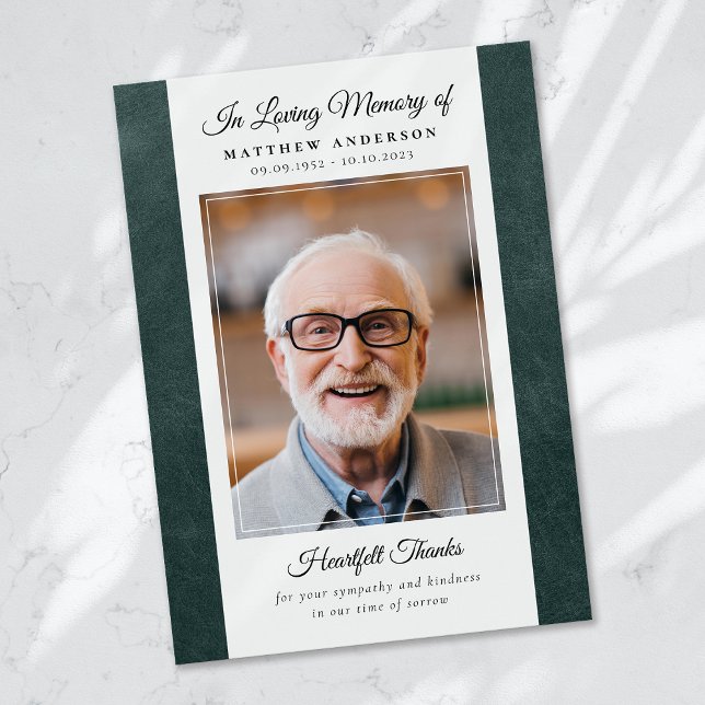 Tarjeta De Agradecimiento Recuerdo Fotográfico de Cuero Verde Funeral Memori (Subido por el creador)