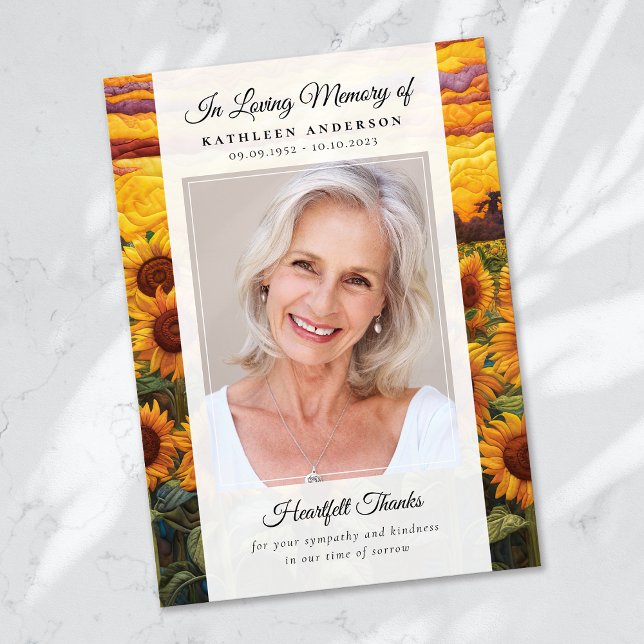 Tarjeta De Agradecimiento Recuerdo Fotográfico de Girasol Funeral Memorial (Subido por el creador)