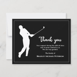 Tarjeta De Agradecimiento Recuerdo Funeral de Golf Minimalista en Blanco y N