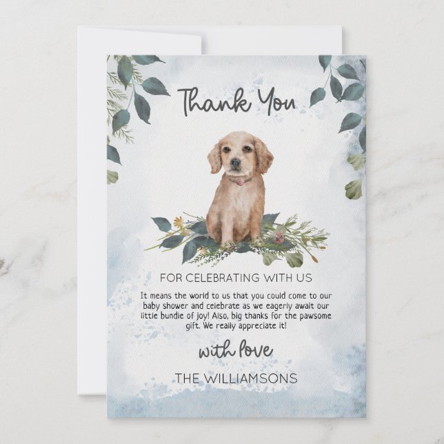 Tarjeta De Agradecimiento Recuperar Baby Shower de perrito acuático de cacho (Anverso)
