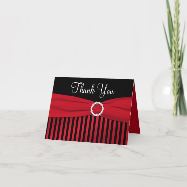 Tarjeta De Agradecimiento Red and Black Striped Thank You Note Card (Anverso)