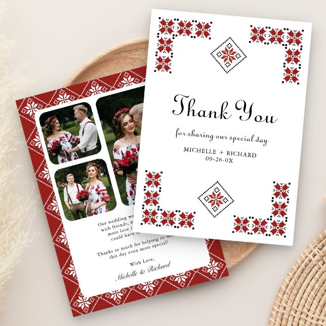 Tarjeta De Agradecimiento Red and Black Ukrainian Embroidery Wedding (Subido por el creador)