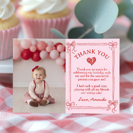 Tarjeta De Agradecimiento Red and Pink Bow Cake Birthday Photo