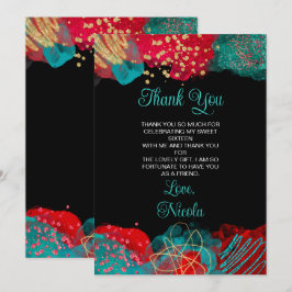 Tarjeta De Agradecimiento Red and Teal Blue Alcohol Ink Sweet Sixteen