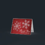 Tarjeta De Agradecimiento Red and Whi Snowflake Wedding Thank You Note Cards<br><div class="desc">Beautiful white snowflake wedding thank you cards with two pretty snowflakes with a leaf and floral design and heart shaped reflections inside the thank you note. This gorgeous jewel toned ruby red garnet hued color background looks like it glows. Perfect for a winter wonderland holiday or Christmas themed wedding. It...</div>