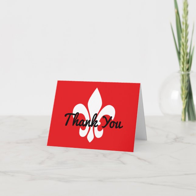 Tarjeta De Agradecimiento Red and White Fleur de Lys Thank You (Anverso)