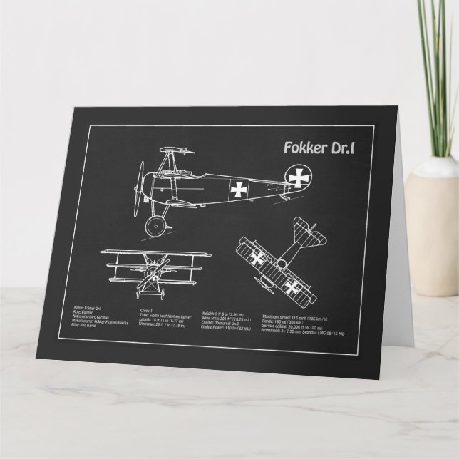 Tarjeta De Agradecimiento Red Baron Fokker Dr. 1 - Aerplane Blueprint PD (Anverso)