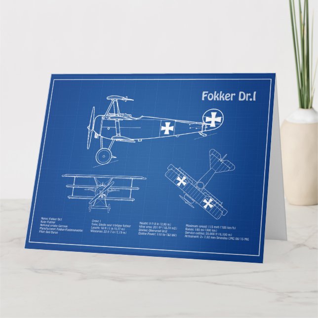 Tarjeta De Agradecimiento Red Baron Fokker Dr. 1 - Avión Blueprint AD (Anverso)