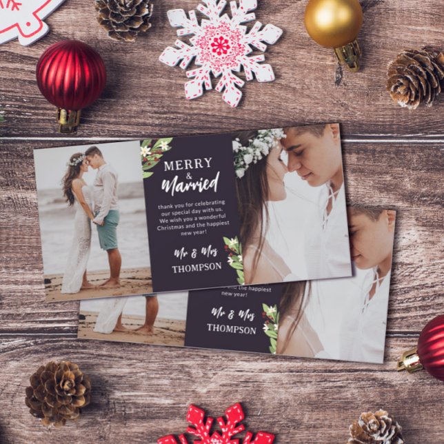 Tarjeta De Agradecimiento Red Berry Floral Twigs Merry Casadas con Navidades (Subido por el creador)