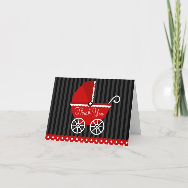 Tarjeta De Agradecimiento Red Black Carriage Dots Thank You (Anverso)