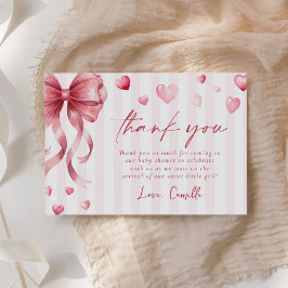 Tarjeta De Agradecimiento Red Bow Hearts Valentines Baby Shower
