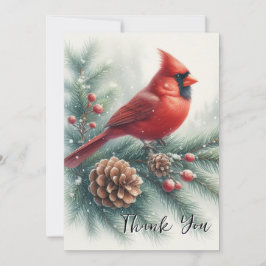 Tarjeta De Agradecimiento Red Cardinal Bird and Pine