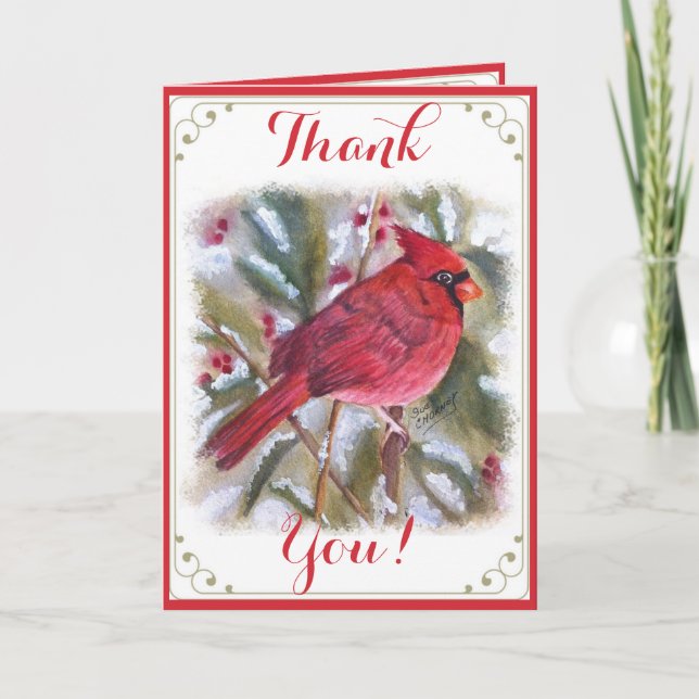 TARJETA DE AGRADECIMIENTO RED CARDINAL BIRD GRACIAS (Anverso)
