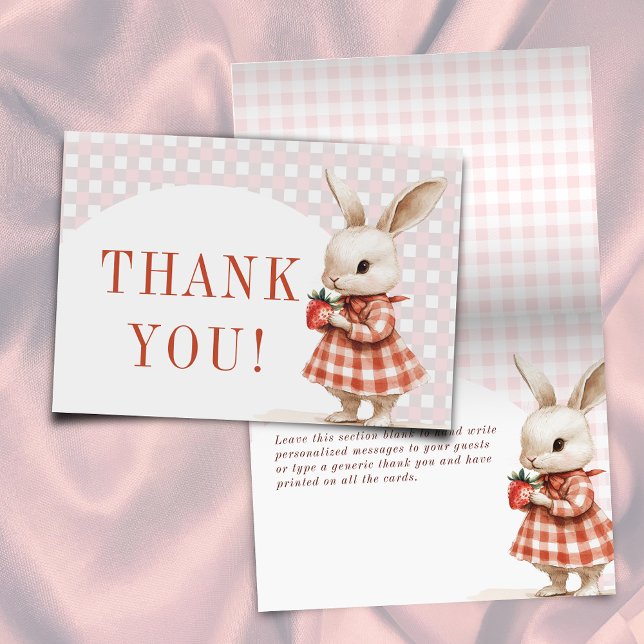 Tarjeta De Agradecimiento Red Checkered Berry Sweet Bunny Baby Shower (Subido por el creador)