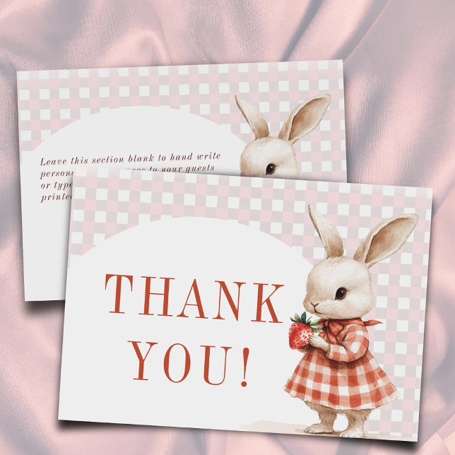 Tarjeta De Agradecimiento Red Checkered Berry Sweet Bunny Baby Shower Flat (Subido por el creador)
