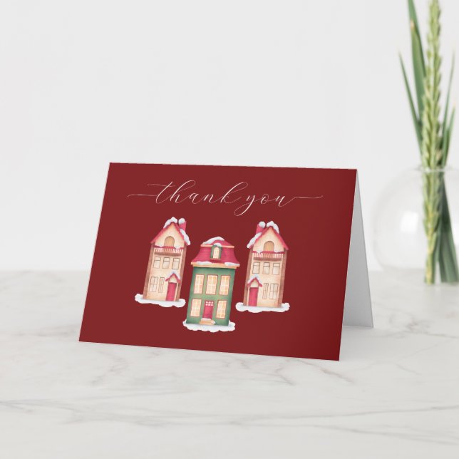 Tarjeta De Agradecimiento Red Cute Snow Gingerbread Village Baby Shower  (Anverso)