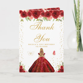 Tarjeta De Agradecimiento Red Floral Blonde Hair Girl Birthday