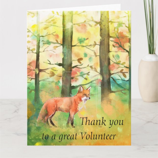 Tarjeta De Agradecimiento Red Fox Animal Autumn Fall Trees Thanks Volunteer (Anverso)