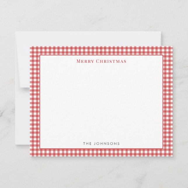 Tarjeta De Agradecimiento Red gingham Check Merry Christmas Note Card (Anverso)