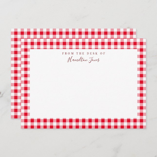 Tarjeta De Agradecimiento Red Gingham Check Stationery Personal Gracias (Anverso / Reverso)
