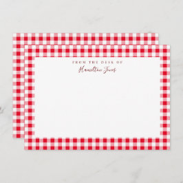 Tarjeta De Agradecimiento Red Gingham Check Stationery Personal Gracias